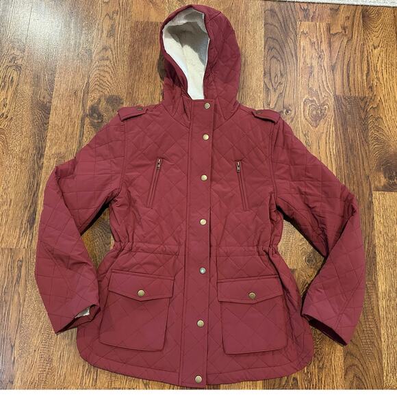 Eden Society Women’s Burgundy Fleece Lined Quilted Jacket Red Sz Small NWOT - Picture 1 of 7